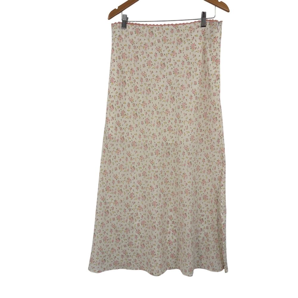 BaeVely Cottagecore Micro Floral Maxi Skirt Sz L Lace Trim Coquette Romantic - Picture 2 of 11